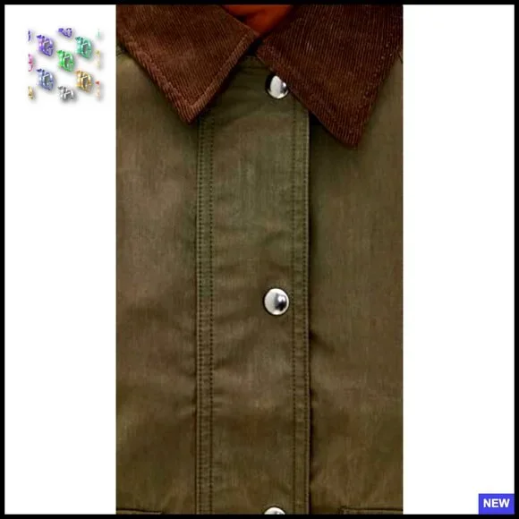 Waxed Canvas Barn Jacket Zip Front Corduroy Trim Classic Preppy Outerwear - Picture 6 of 6